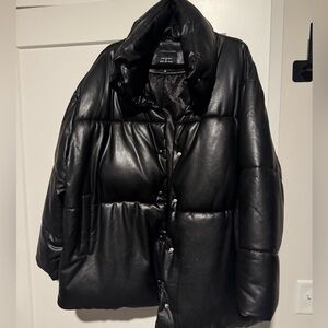 Avec Les Filles Faux Leather Black Puffer